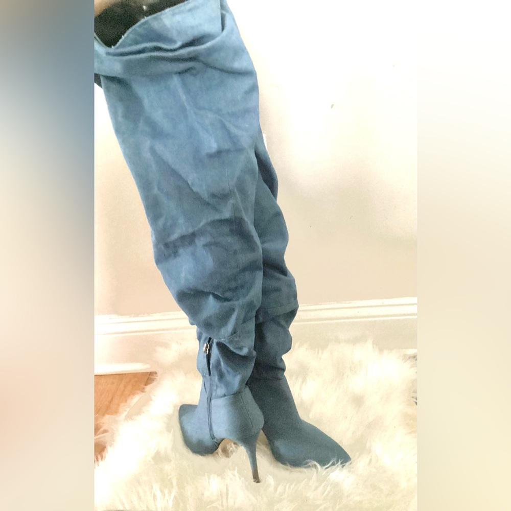 Denim Knee-High Boots